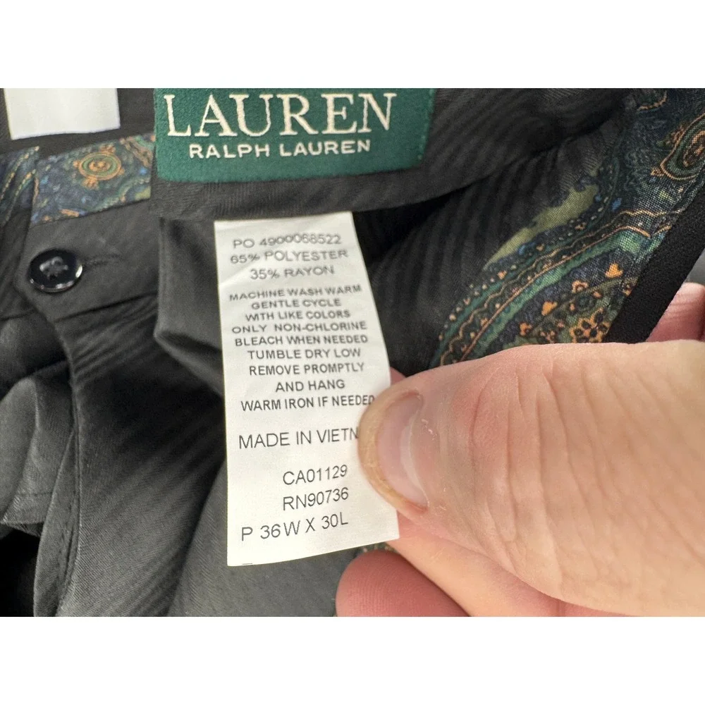 Ralph Lauren Men's Black Dress Pants 36x30  Classic Fit Polyester Rayon‎ Blend